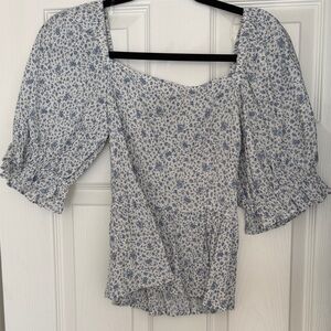 Hudson Gray Floral Blue and White Women's Top